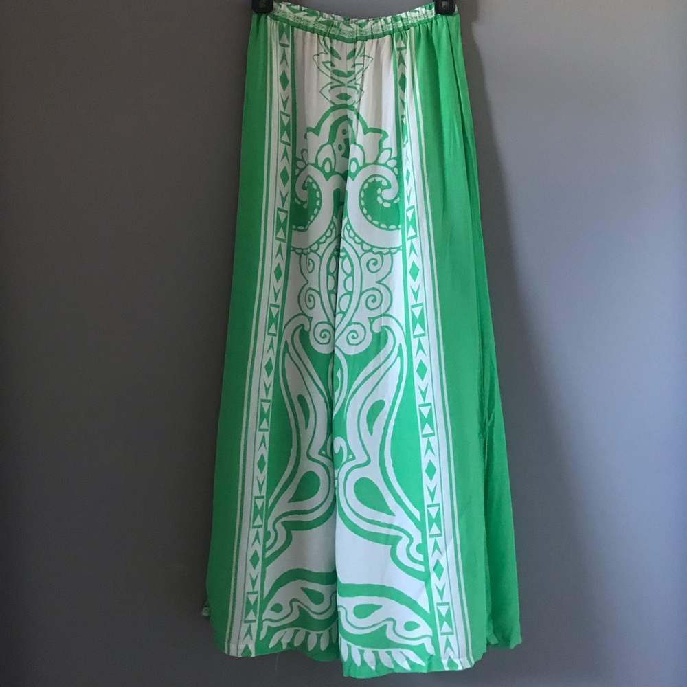Green and white palazzo pants